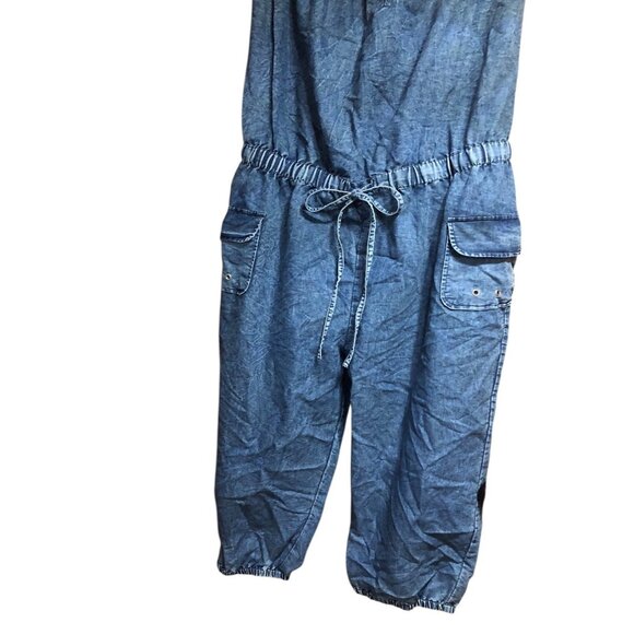 Boho Cowgirl Sweetheart Off Shoulder Denim Romper Key Hole Accent Pockets Sz 1X - Picture 11 of 16